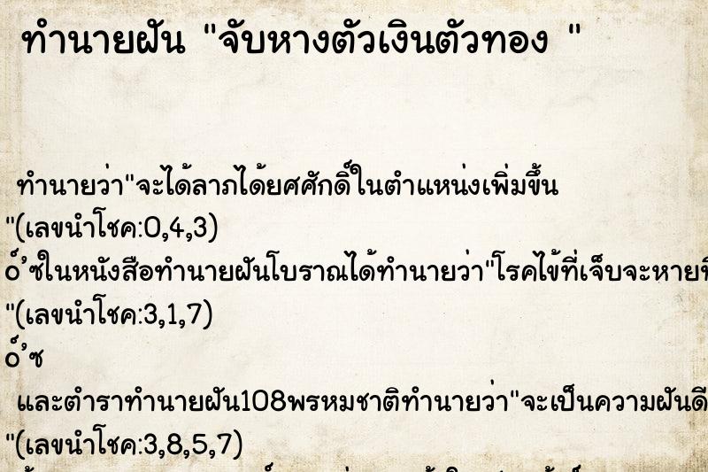 ทำนายฝัน จับหางตัวเงินตัวทอง 